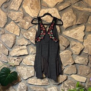 Super cute older plaid and embroidered slip dress